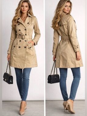 Barbour Tartan Tay Trench Coat In Beige Cream 4 Double Breasted Classic Preppy